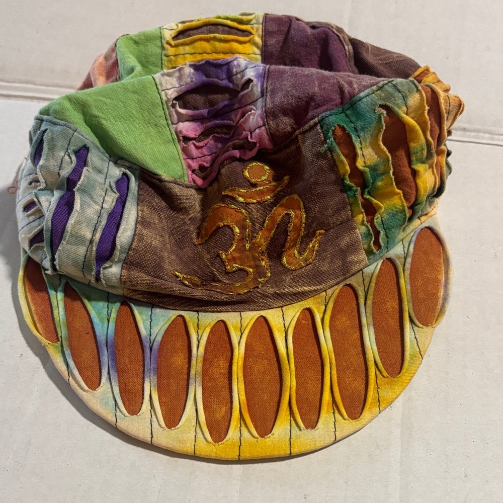 Rising International hemp Colorful Patchwork Cap with Om Symbol